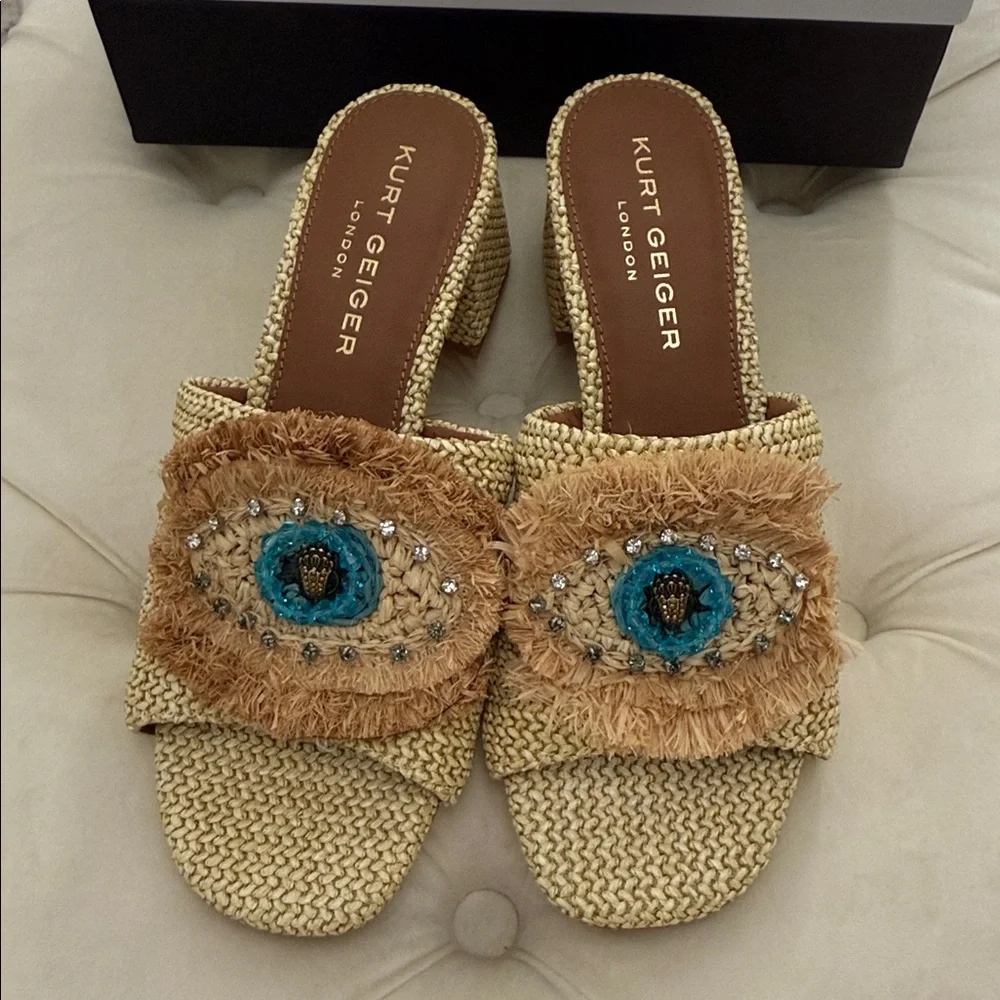 Kurt Geiger NWT Olive & Beige Block Heel Women’s Occasion Shoes Size 8 - Picture 8 of 14